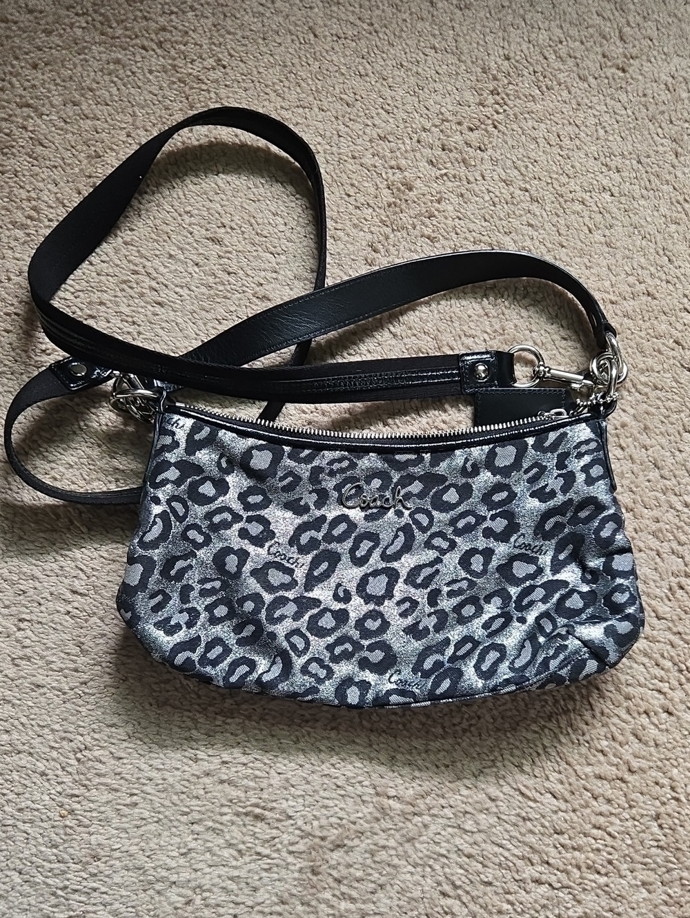 Coach Silver and Black Leopard Print Crossbody Bag